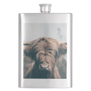 Highland cow portrait hip flask