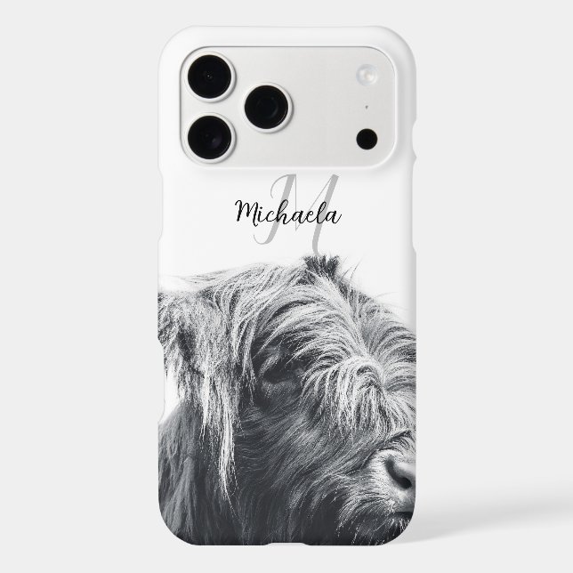 Highland cow portrait initial monogram black white (Back)
