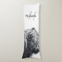 Highland cow portrait initial monogram black white