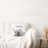 Highland cow portrait initial monogram black white
