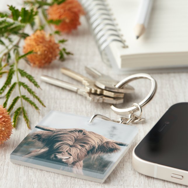 Highland cow portrait key ring (Front Right)