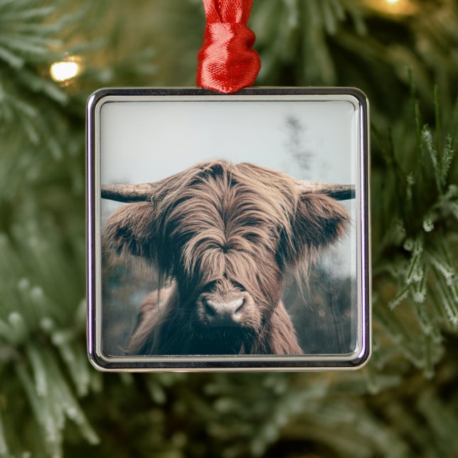 Highland cow portrait metal tree decoration (Tree)
