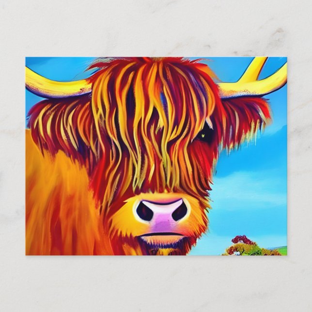 Highland Cow Portrait Painting Postcard (Front)