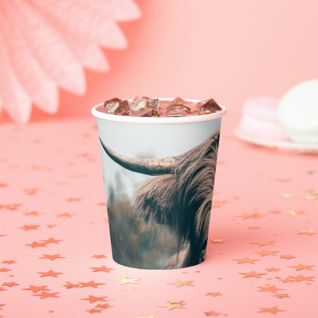 Highland cow portrait paper cups (Insitu)
