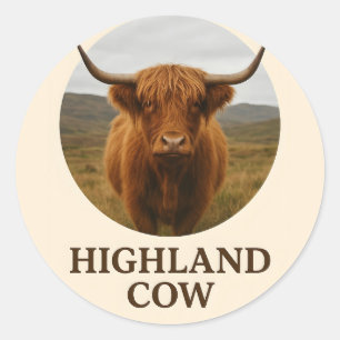 Highland Cow Portrait Poster with "Highland Cow" Classic Round Sticker