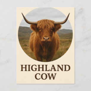 Highland Cow Portrait Poster with "Highland Cow" Holiday Postcard