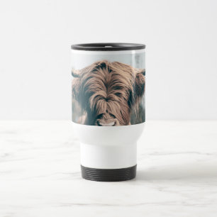 Highland cow portrait travel mug