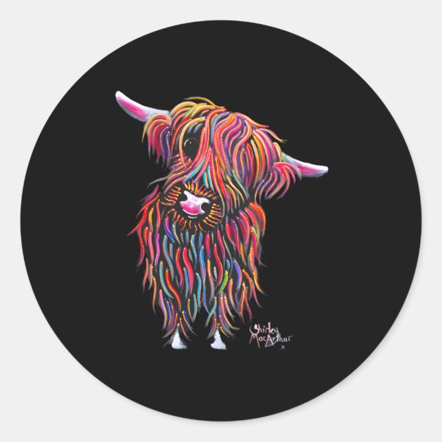 Highland Cow Print Animal Print ' Bolly ' Classic Round Sticker (Front)