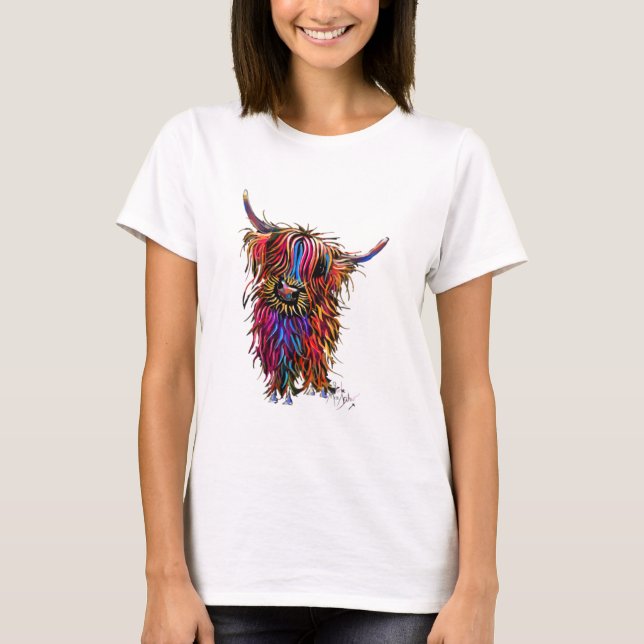Highland Cow Print Animal Print  Sunflower T-Shirt (Front)