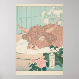 Highland Cow Print Ukiyo-e Japanese Bathroom Art