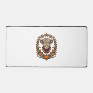 Highland Cow Pumpkin Vintage Engraving Fall Shirt Desk Mat
