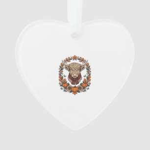 Highland Cow Pumpkin Vintage Engraving Fall Shirt Ornament