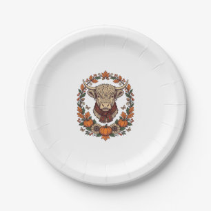 Highland Cow Pumpkin Vintage Engraving Fall Shirt Paper Plate