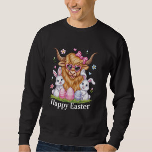 Highland Cow Rabbit Ears Bow Cute Bunnies Eggs Hap Sweatshirt