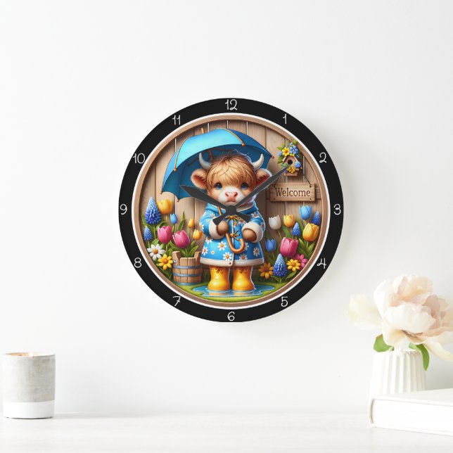 Highland Cow Rainy Day Wall Clock (Home)