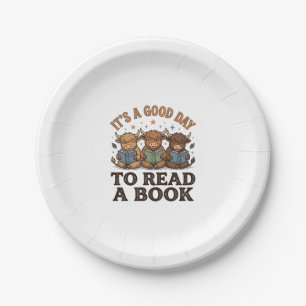 Highland Cow Reading Book Lover Vintage Shirt Desi Paper Plate