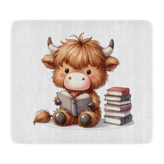 Highland Cow Reading Books Cutting Board (Front)