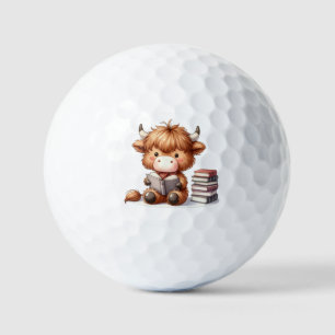 Highland Cow Reading Books Golf Balls