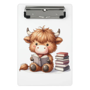 Highland Cow Reading Books Mini Clipboard