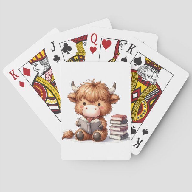 Highland Cow Reading Books Playing Cards (Back)