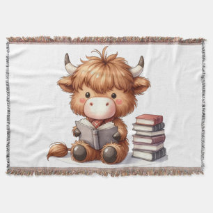 Highland Cow Reading Books Throw Blanket