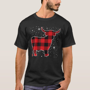 Highland Cow Red Buffalo Plaid Christmas Pajama T-Shirt