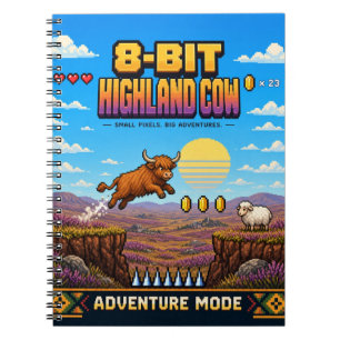 Highland Cow, Retro 8-Bit Pixel Art Notebook