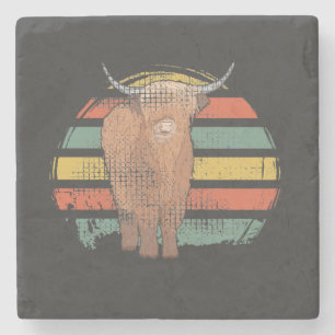 Highland Cow Retro Stone Coaster