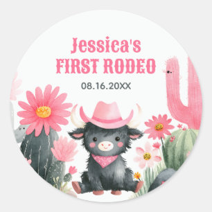 Highland Cow Rodeo Western Kids' First Birthday  Classic Round Sticker