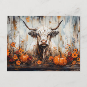 Highland Cow Rustic Autumn Painting Postcard