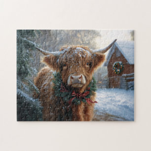 Highland Cow Rustic Barnyard Christmas Jigsaw Puzzle