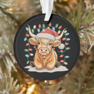 Highland Cow Santa Christmas Xmas Holiday Ornament