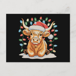 Highland Cow Santa Christmas Xmas Holiday Postcard