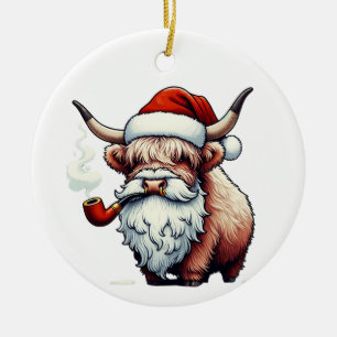 Highland Cow Santa - Funny Rustic Decor Ceramic Tree Decoration