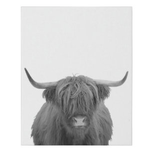 Highland Cow Scotland Rustic Black White Faux Canvas Print