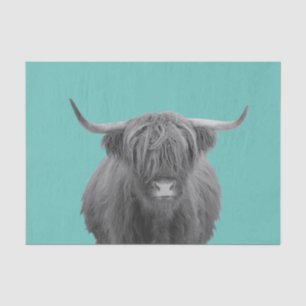 Highland Cow Scotland Rustic Black White  Tissue P Paper