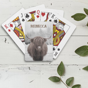 Highland Cow Scotland Rustic Farm Monogram Playing Cards
