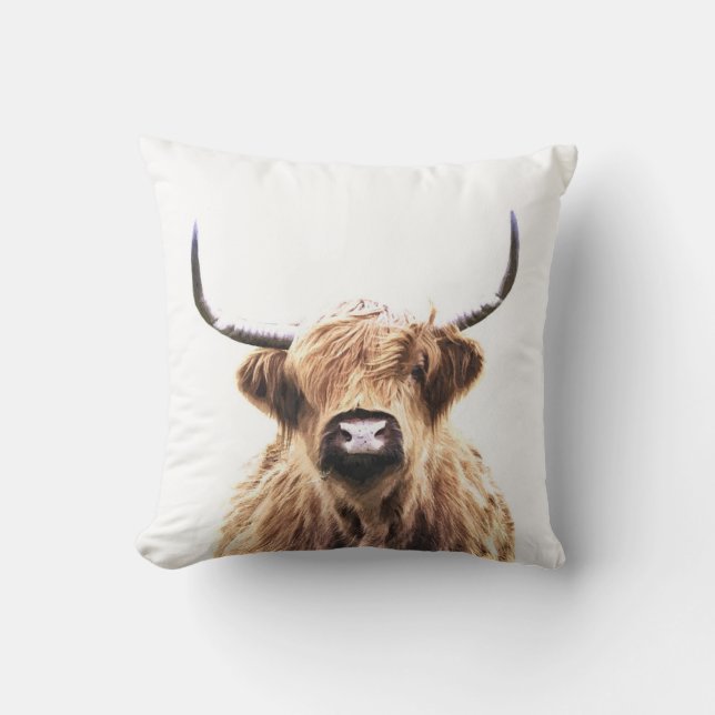 Highland cow scottish animal portrait cushion (Front)