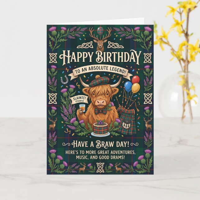Highland Cow Scottish Birthday Card (Yellow Flower)