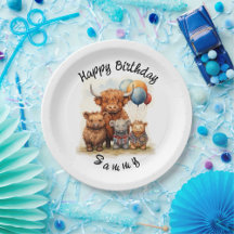 Highland Cow Scottish Birthday Plates, Customise