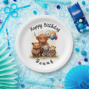 Highland Cow Scottish Birthday Plates, Customize Paper Plate