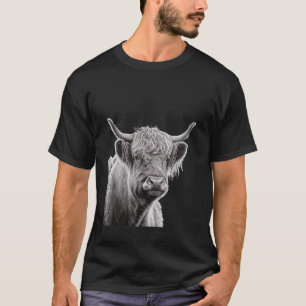 Highland Cow Scottish Cattle Pencil Portrait_1 T-Shirt