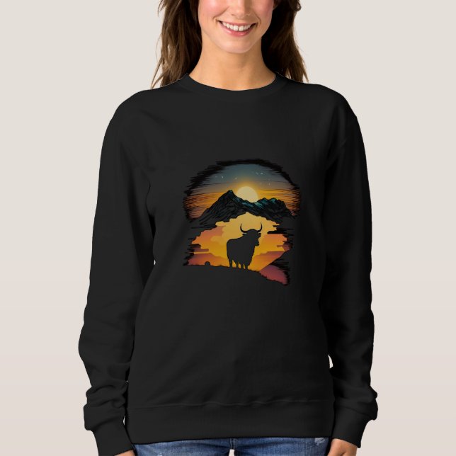 Highland Cow Scottish Cattle Sunset  1 Sweatshirt (Front)