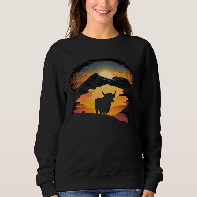 Highland Cow Scottish Cattle Sunset Sweatshirt (Front)