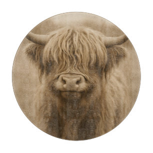 Highland Cow Sepia Portrait Cutting Board