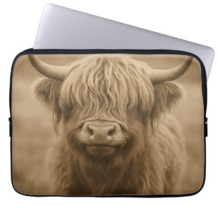 Highland Cow Sepia Portrait Laptop Sleeve