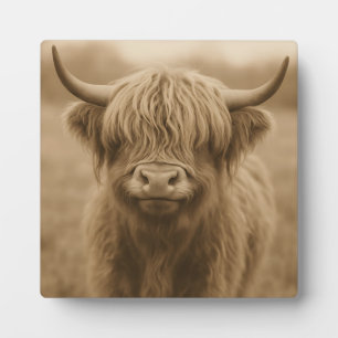 Highland Cow Sepia Portrait Plaque
