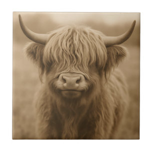 Highland Cow Sepia Portrait Tile