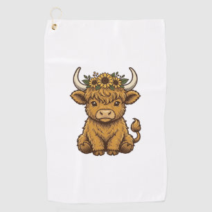 Highland Cow Shirt Cute Sunflower Calf Art Golf Towel