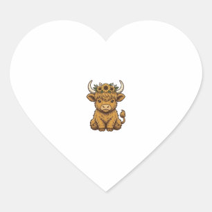 Highland Cow Shirt Cute Sunflower Calf Art Heart Sticker